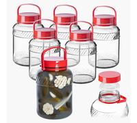 KADAX Grand Bocal de Fermentation en Verre, Récipient de Conservation avec Couvercle Hermétique, Idéal pour la Préparation de Cornichons et Choucroute (4L, Lot de 6)