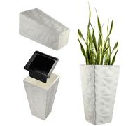 KADAX - Grand pot en plastique avec effet 3D, grand pot de fleurs pour une utilisation intérieure et extérieure, pot carré avec insert (blanc, 74,5 cm)