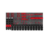KADAX Grande étagère murale à outils, système de stockage 174 x 78 cm, en plastique robuste, système modulaire résistant aux UV, plaques murales extensibles, étagère (rouge et noir, 150 pièces)