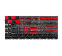 KADAX Grande étagère Murale à Outils, système de Stockage 174 x 78 cm, en Plastique Robuste, système modulaire résistant aux UV, plaques murales Extensibles, étagère (Rouge et Noir, 100 pièces)
