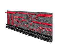 KADAX Grande étagère murale à outils, système de stockage 232 x 78 cm, en plastique robuste, système modulaire résistant aux UV, plaques murales extensibles, étagère (rouge et noir, 140 pièces)