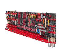KADAX Grande étagère murale à outils, système de stockage 232 x 78 cm, en plastique robuste, système modulaire résistant aux UV, plaques murales extensibles, étagère d'atelier (rouge, 132 pièces)