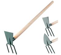 KADAX Hache de jardin à double hache pour jardin, aérer et rajeunir le sol, accessoires de jardin en métal pour enlever les mauvaises herbes klein, 3 Zinken - Rechteck Manche en bois