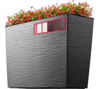 KADAX Jardiničre en Plastique, 18,5 x 55,7 cm, 5 Couleurs, Pot de Fleurs avec Bandes d'irrigation, Jardiničre de Balcon avec Insert, Cube de Fleurs (rectangulaire, Motif rainuré, Graphite)