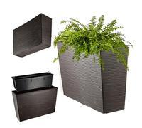 KADAX Jardiničre en Plastique, 18,5 x 55,7 cm, 5 Couleurs, Pot de Fleurs avec Bandes d'irrigation, Jardiničre de Balcon avec Insert, Cube de Fleurs (rectangulaire, Motif roulé, Moka)