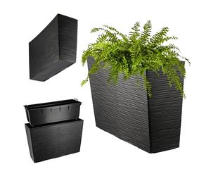 KADAX Jardiničre en Plastique, 18,5 x 55,7 cm, 5 Couleurs, Pot de Fleurs avec Bandes d'irrigation, Jardiničre de Balcon avec Insert, Cube de Fleurs (rectangulaire, Motif fissuré, Noir)