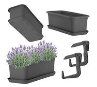 KADAX Jardinière 40 cm avec sous-plateau et support, Anthracite - Pot de fleurs pour balcon en plastique, Pot de plantes pour intérieur et extérieur, Pot de fleurs pour balcon