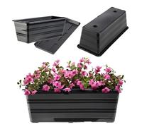 KADAX Jardinière 40 cm avec sous-plateaux Anthracite, Pot de balcon en plastique, Bac de plantation résistant aux intempéries, Pot de fleurs, Casier de balustrade pour fleurs, herbes