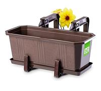 KADAX Jardinière 40 cm avec Supports Marron - Jardinière avec Soucoupe - Pot de Fleurs rectangulaire en Plastique - Pot de Fleurs pour intérieur et extérieur - Balcon et terrasse