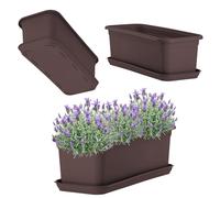 KADAX Jardinière 40 cm marron avec soucoupe - Jardinière de balcon en plastique pour intérieur et extérieur Pot de fleurs pour balcon, terrasse, rebord de fenêtre