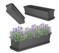 KADAX Jardinière 60 cm Anthracite avec sous-plat - Jardinière de balcon en plastique, pot de fleurs pour intérieur et extérieur, pot de fleurs pour balcon, terrasse, rebord de fenêtre
