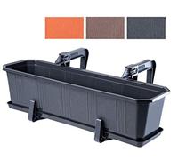 KADAX Jardinière 60 cm avec poignées Anthracite - Jardinière avec Soucoupe - Pot de Fleurs rectangulaire en Plastique - Pot de Fleurs pour intérieur et extérieur - Balcon et terrasse