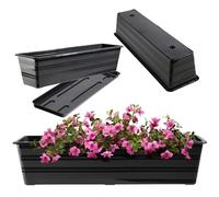 KADAX Jardinière 60 cm avec soucoupes anthracite, bac de balcon en plastique, résistant aux intempéries, pot pour fleurs, jardinière de balustrade, herbes aromatiques