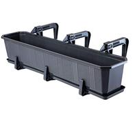 KADAX Jardinière 80 cm avec poignées Anthracite - Jardinière avec Soucoupe - Pot de Fleurs rectangulaire en Plastique - Pot de Fleurs pour intérieur et extérieur - Balcon et terrasse