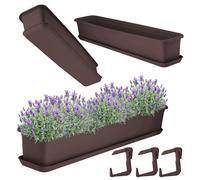 KADAX Jardinière 80 cm avec socle et support, marron - Jardinière de balcon en plastique pour intérieur et extérieur - Pot de fleurs pour balcon