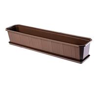 KADAX Jardinière 80 cm Marron - Jardinière avec Soucoupe - Pot de Fleurs rectangulaire en Plastique - Pot de Fleurs pour intérieur et extérieur - Balcon et terrasse