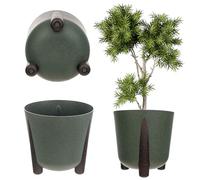 KADAX - Jardinière avec insert intérieur, pot de fleurs en plastique, pot de plantes rond, jardinière décorative pour usage intérieur et extérieur (Vert, 26 cm)