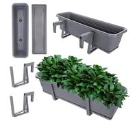 KADAX Jardinière avec soucoupe, avec ou sans supports de jardinière, pot de balcon en plastique, bac à plantes, jardinière de balustrade, pot de fleurs (anthracite, 60 cm + supports), K10027
