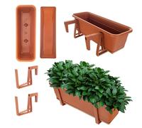 KADAX Jardinière avec soucoupe, avec ou sans supports de jardinière, pot de balcon en plastique, bac à plantes, jardinière de balustrade, pot de fleurs (rouge brique, 50 cm + supports), K10022