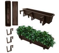 KADAX Jardinière avec soucoupe, avec ou sans supports de jardinière, pot de balcon en plastique, bac à plantes, jardinière de balustrade, pot de fleurs (moka, 80 cm + supports), K10032