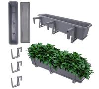 KADAX Jardinière avec soucoupe, avec ou sans supports de jardinière, pot de balcon en plastique, bac à plantes, jardinière de balustrade, pot de fleurs (anthracite, 80 cm + supports)