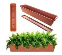 KADAX Jardinière avec soucoupe, avec ou sans supports de jardinière, pot de balcon en plastique, bac à plantes, jardinière de balustrade, pot de fleurs (rouge brique, 80 cm), K9997