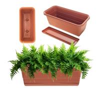 KADAX Jardinière avec soucoupe, avec ou sans supports de jardinière, pot de balcon en plastique, bac à plantes, jardinière de balustrade, pot de fleurs (rouge brique, 40 cm)