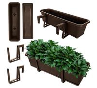 KADAX Jardinière avec soucoupe, avec ou sans supports de jardinière, pot de balcon en plastique, bac à plantes, jardinière de balustrade, pot de fleurs (moka, 60 cm + supports), K10031