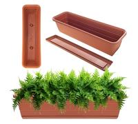 KADAX Jardinière avec soucoupe, avec ou sans supports de jardinière, pot de balcon en plastique, bac à plantes, jardinière de balustrade, pot de fleurs (rouge brique, 60 cm), K9996