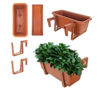 KADAX Jardinière avec soucoupe en lot avec ou sans support pour jardinière, pot de balcon en plastique, jardinière pour garde-corps, pot de fleurs (rouge brique, 40 cm + supports)