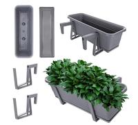 KADAX Jardinière avec sous-plateau en set, avec ou sans supports de jardinière, pot de balcon en plastique, bac à plantes, jardinière pour balustrade, pot de fleurs (Anthracite, 50 cm + supports)