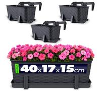 KADAX jardinière Balcon pour europalettes - 40 cm Anthracite Lot de 3 - Balcon et Jardin résistance UV et intempéries - avec Soucoupe récupératrice et Trous de Drainage intégrés