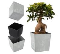 KADAX Jardinière Carrée 26 cm Béton Gris - Grand Pot de Fleurs en Plastique pour Intérieur et Extérieur, Idéal pour la Décoration de Jardin, Terrasse et Balcon