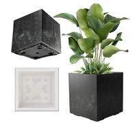 KADAX Jardinière Carrée 40 cm avec roulettes et Système de Drainage, Grand Pot de Fleurs Écologique pour Intérieur et Extérieur (Noir 2, Effet Beton)