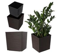 KADAX Jardinière Carrée 41.5 cm Marron - Grand Pot de Fleurs en Plastique pour Intérieur et Extérieur, Idéal pour la Décoration de Jardin, Terrasse et Balcon