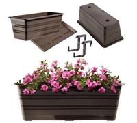 KADAX Jardinière de 40 cm avec soucoupes et 2 poignées Marron, Pot de balcon en plastique, Bac de plantation résistant aux intempéries, Pot de fleurs, Jardinière de balustrade pour fleurs, herbes
