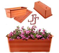 KADAX Jardinière de 40 cm avec sous-plat et 2 poignées en terre cuite, pot de balcon en plastique, résistant aux intempéries, pot de fleurs, jardinière pour fleurs, herbes aromatiques