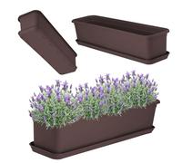 KADAX Jardinière de 60 cm marron avec soucoupe - Jardinière de balcon en plastique pour intérieur et extérieur Pot de fleurs pour balcon, terrasse, rebord de fenêtre