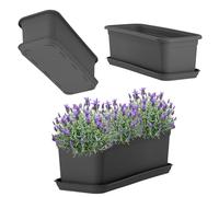 KADAX Jardinière de balcon 40 cm Anthracite avec soucoupe - Jardinière en plastique pour balcon pour usage intérieur et extérieur, pot de fleurs pour balcon, terrasse, rebord de fenêtre