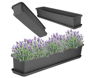 KADAX Jardinière de balcon 80 cm Anthracite avec soucoupe - Jardinière en plastique pour balcon pour usage intérieur et extérieur, pot de fleurs pour balcon, terrasse, rebord de fenêtre