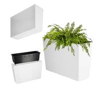 KADAX Jardinière en plastique, 18,5 x 55,7 cm, 5 couleurs, pot de fleurs avec rubans d'arrosage, jardinière de balcon avec insert pour extérieur, blanc, rectangulaire, brillant