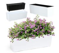 KADAX Jardinière en Plastique, 18,5x56 cm, bac à Fleurs avec Insert, jardinière de Balcon résistante aux intempéries, Pot de Fleurs rectangulaire (Motif Lisse, Blanc)
