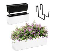 KADAX Jardinière en Plastique, 18,5x56 cm, bac à Fleurs avec Insert, jardinière de Balcon résistante aux intempéries, Pot de Fleurs rectangulaire (avec Supports, Motif rainuré, Blanc)