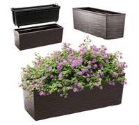 KADAX Jardinière en Plastique, 18,5x56 cm, bac à Fleurs avec Insert, jardinière de Balcon résistante aux intempéries, Pot de Fleurs rectangulaire (Motif rainuré, Moka)