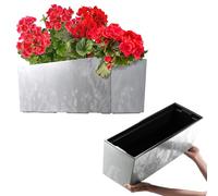 KADAX Jardinière en Plastique, 18,5x56 cm, bac à Fleurs avec Insert, jardinière de Balcon résistante aux intempéries, Pot de Fleurs rectangulaire (Gris, Motif béton)