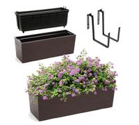 KADAX Jardinière en Plastique, 18,5x56 cm, bac à Fleurs avec Insert, jardinière de Balcon résistante aux intempéries, Pot de Fleurs rectangulaire (avec Supports, Motif rainuré, Moka)