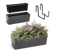 KADAX Jardinière en Plastique, 18,5x56 cm, bac à Fleurs avec Insert, jardinière de Balcon résistante aux intempéries, Pot de Fleurs rectangulaire (avec Supports, Motif rotin, Graphite)