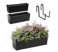 KADAX Jardinière en Plastique, 18,5x56 cm, bac à Fleurs avec Insert, jardinière de Balcon résistante aux intempéries, Pot de Fleurs rectangulaire (avec Supports, Motif rainuré, Noir)