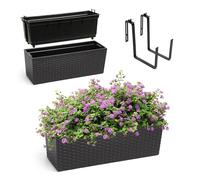 KADAX Jardinière en Plastique, 18,5x56 cm, bac à Fleurs avec Insert, jardinière de Balcon résistante aux intempéries, Pot de Fleurs rectangulaire (avec Supports, Motif rotin, Noir)