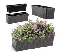 KADAX Jardinière en Plastique, 18,5x56 cm, bac à Fleurs avec Insert, jardinière de Balcon résistante aux intempéries, Pot de Fleurs rectangulaire (Motif rotin, Graphite)
